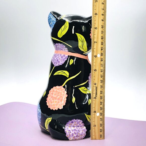 Vintage 90s Bella Casa GANZ Black Cat Head Vase: Whimsical Floral - Pink Bow - Picture 12 of 12